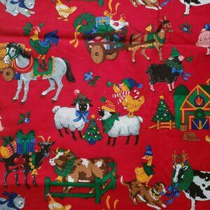 Pillowcase Cranston VIP Christmas Farm Animals Red Cotton 21"x34" handmade